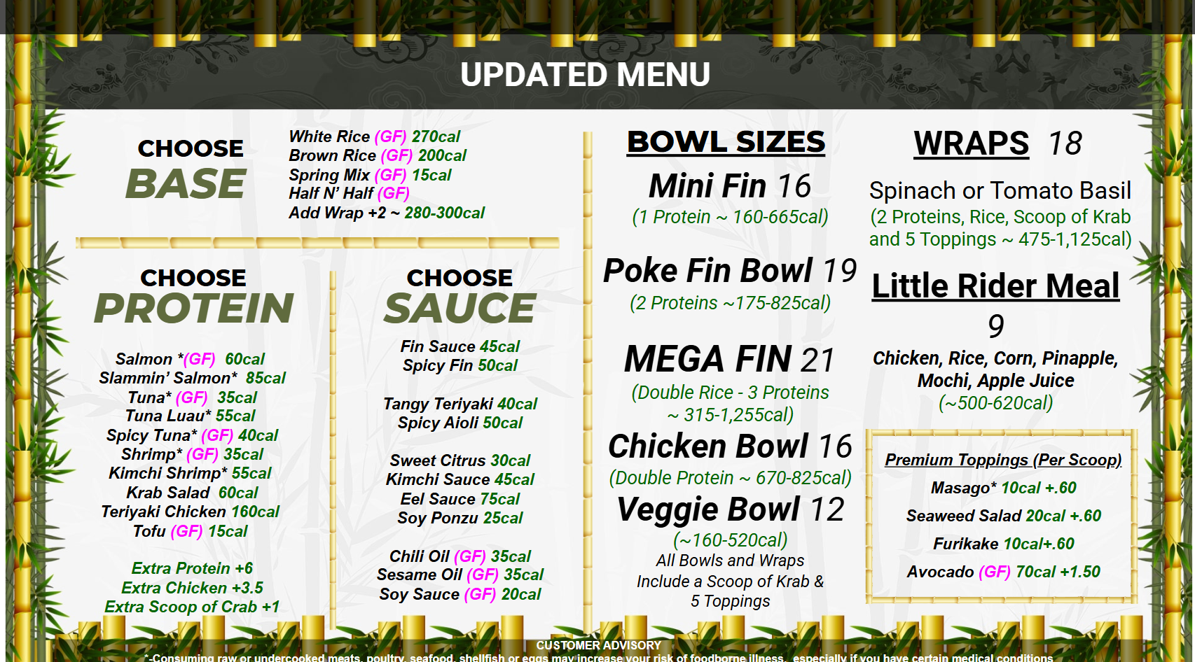 Poke Fin Updated Menu